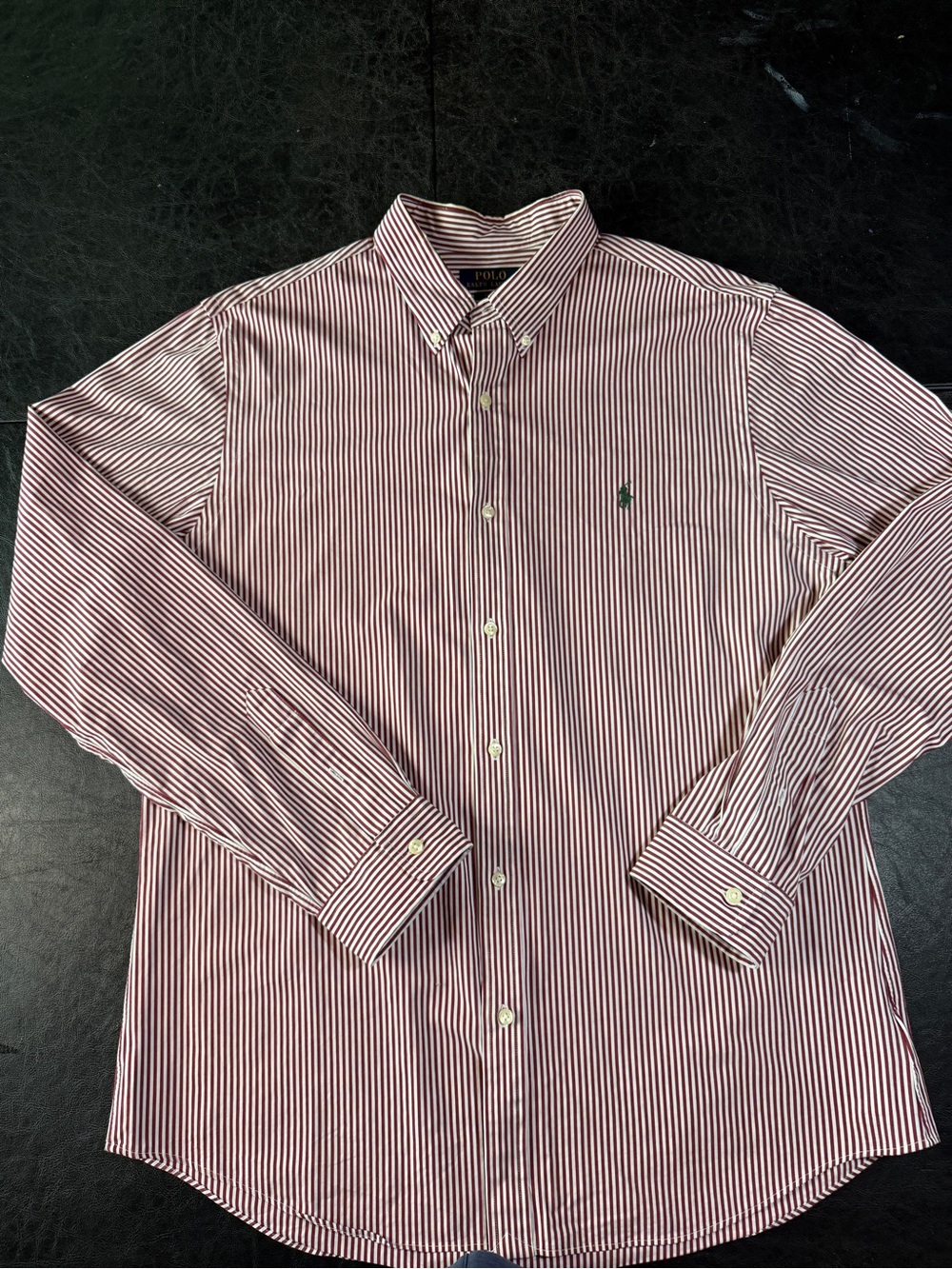 Polo by Ralph Lauren Men's Burgundy and White Striped Button-Down Shirt